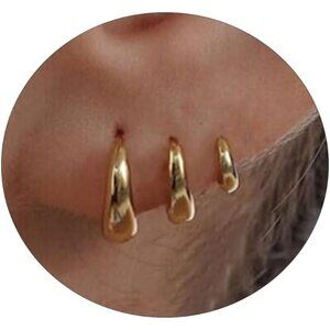 Dainty 14K Gold Plated Huggie Hoop Earrings Lightweight Hypoallergenic Cubic